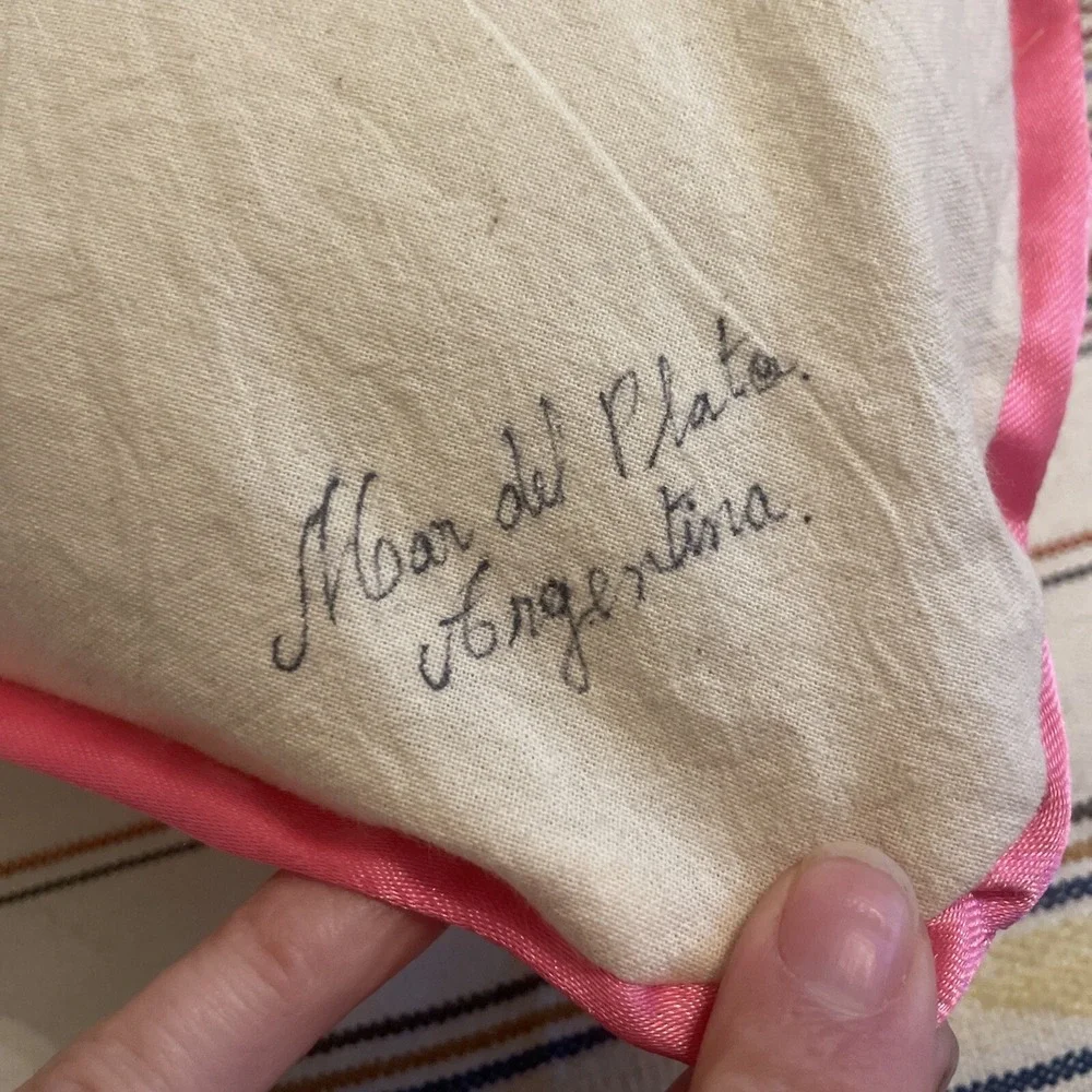 Hand Painted Pink Floral Pillow Case (pink Satin Trim) W/ Pillow‎ From Argentina